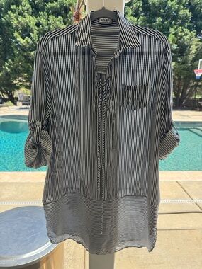Black & White Striped Lace-Up Swim Coverup Tunic